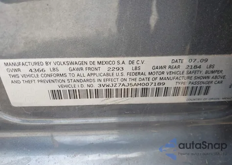 2010 Volkswagen Jetta S z USA, uszkodzony, nr VIN 3VWJZ7AJ5AM007189